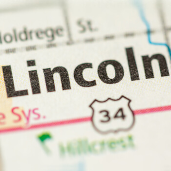 Lincoln Capital of Nebraska Stylized as if on a road atlas